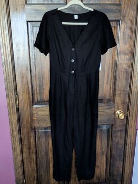 Old Navy Black Short-Sleeve Button-Front Jumpsuit